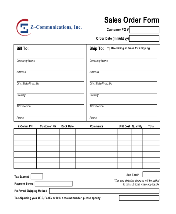 Sales Order Templates 14 Free Printable Word Excel PDF Formats 