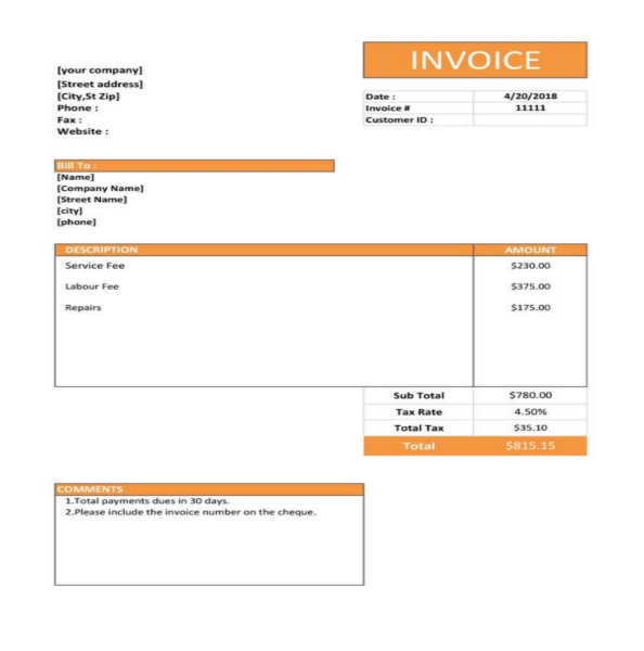 free simple service invoice template