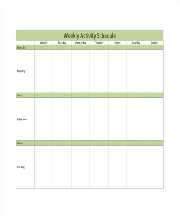 free weekly activity schedule
