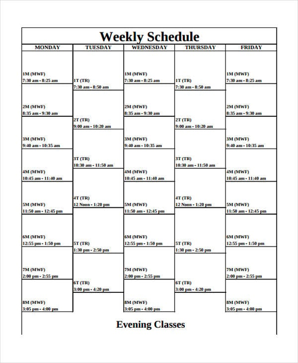 free weekly schedule