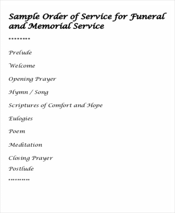funeral service order