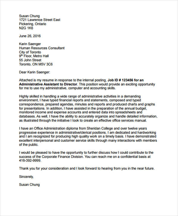 Administrative Assistant Cover Letters 9+ Free Word, PDF Format Download
