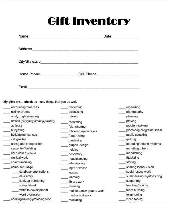 6+ Gift Inventory Templates - Sample, Example