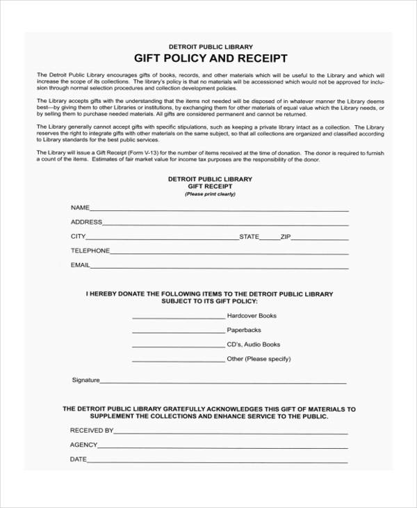 gift policy receipt
