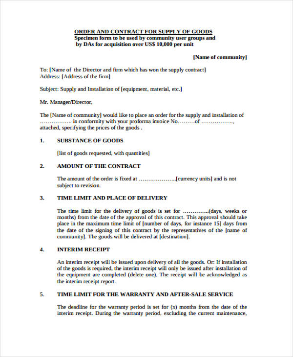 Product Supply Agreement Template Free Printable Templates