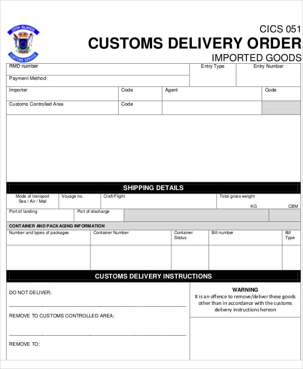 goods delivery order