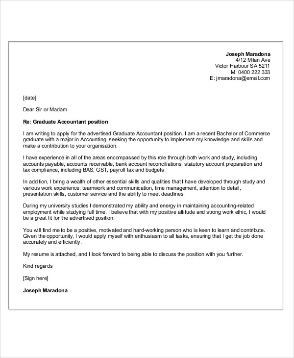 financial accounting graduate cover letter