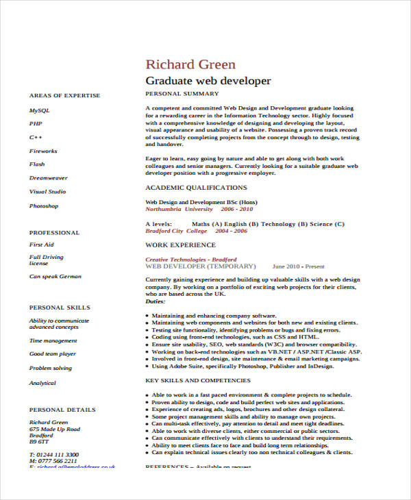 graduate resume in pdf