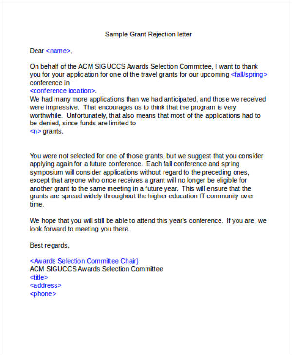 grant rejection letter