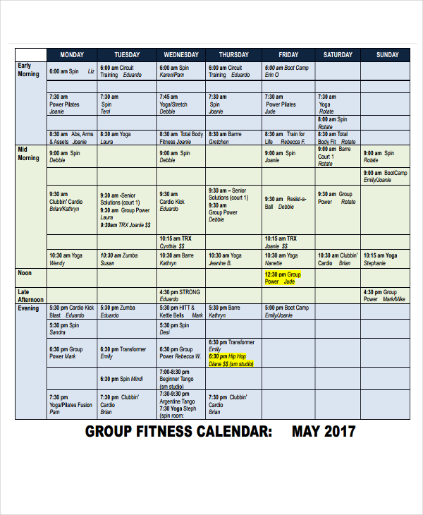 6  Fitness Calendar Templates PDF Word Excel