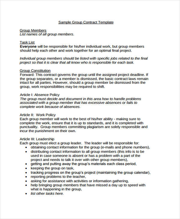 group project contract template