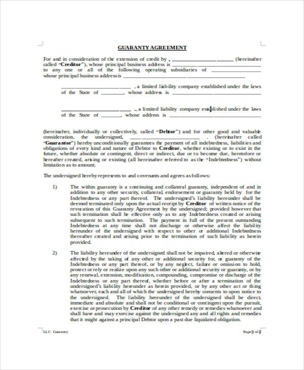 assignment of personal guaranty agreement