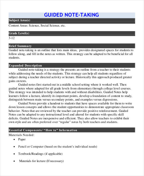 guided note taking template