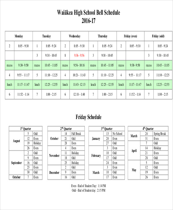 School Schedule Template 11+ Free Samples, Examples Format Download