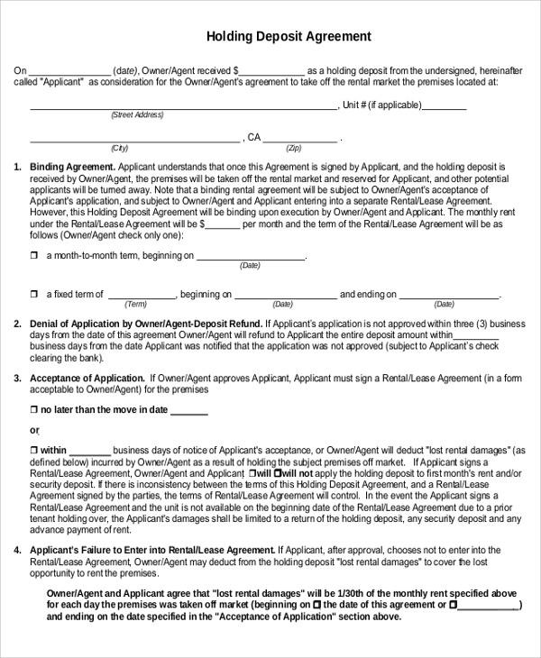 Deposit Agreement Template 20+ Free Word, PDF Format Download