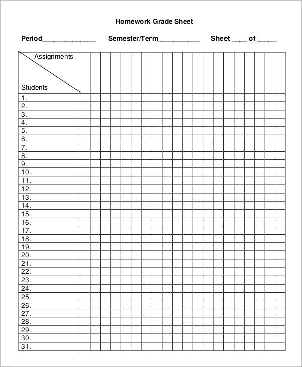 homework grade sheet 