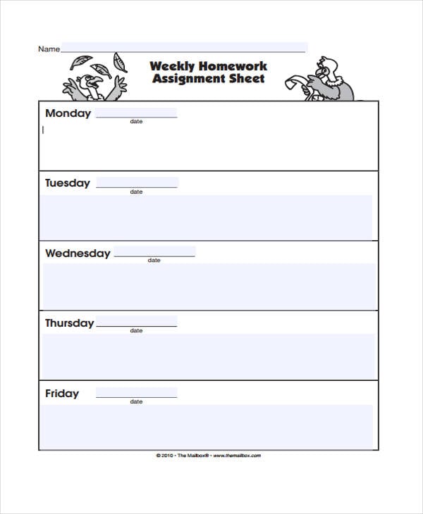 weekly homework template pdf
