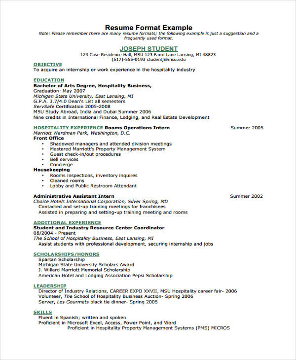 9+ Hospitality Curriculum Vitae Word, PDF