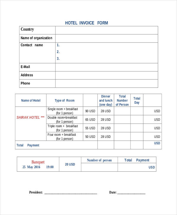 Hotel Room Invoice Template