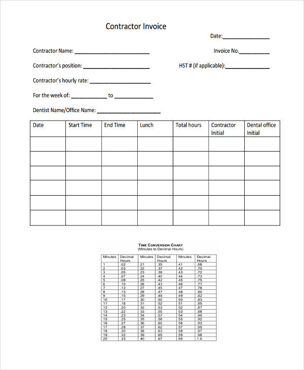 hourly invoice template