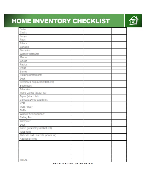 home inventory list template