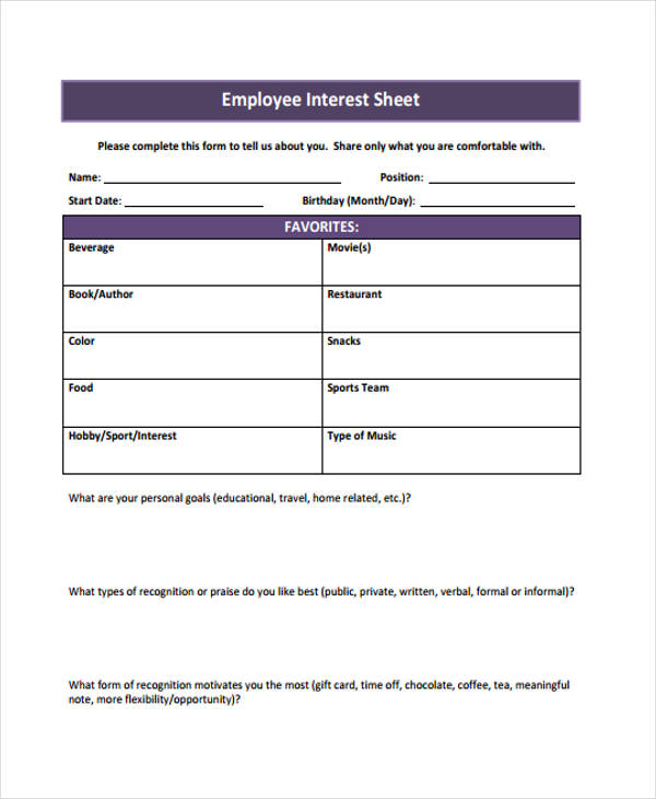 interest sheet