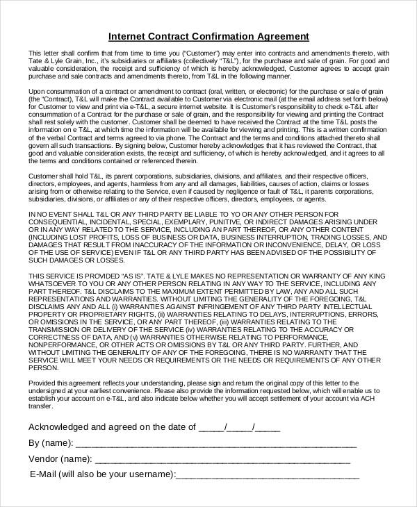 internet contract confirmation agreement