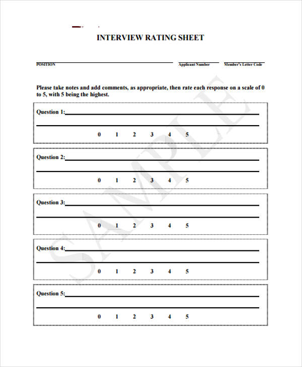 Interview Score Sheet Template