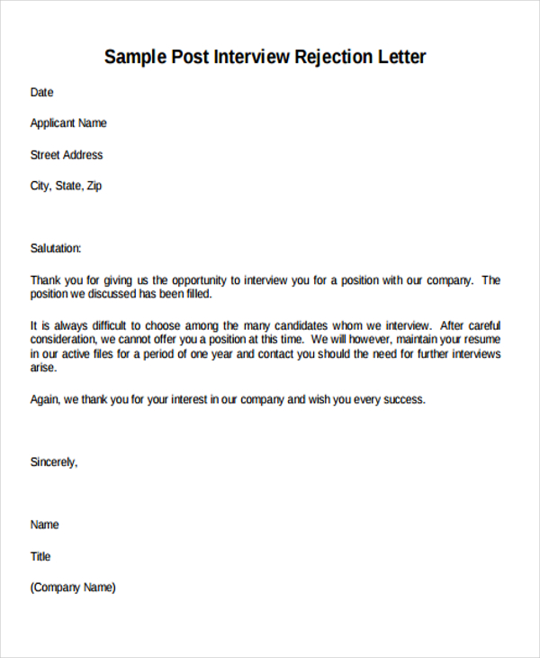 interview rejection letter