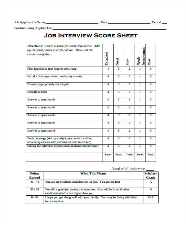 interview sheet