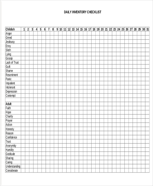 Day Program Inventory Activity 10+ Daily Inventory Templates - Sample, Example
