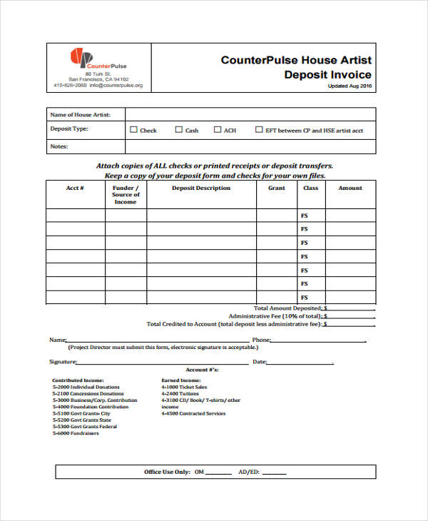 10  Deposit Invoice Templates PDF Word Excel