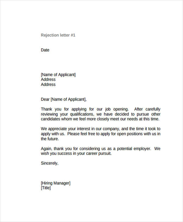 job applicant rejection letter