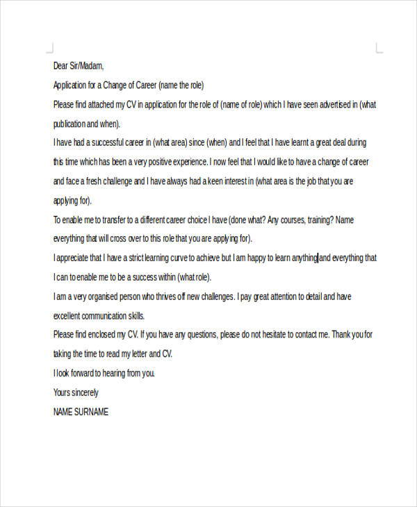 6+ Career Change Cover Letter - Free Sample, Example ...