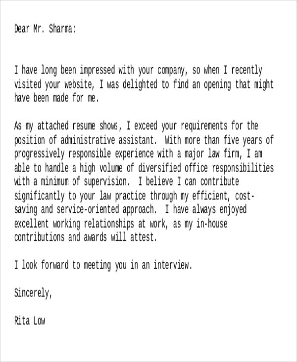 short email cover letter for job application