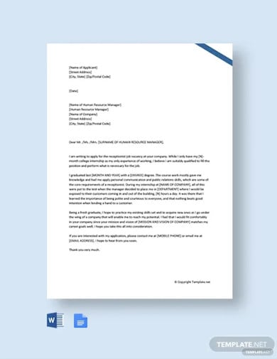 job application letter for receptionist template