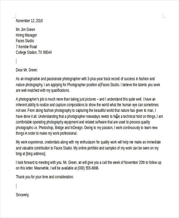 doc 8001035 photography cover letter leading