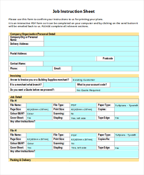 10 Job Sheet Templates Free Samples Examples Format Download 5337