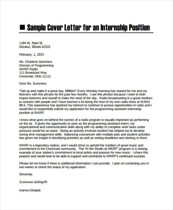 Internship Cover Letter - 10+ Free Word, PDF Format ...