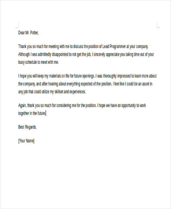 Rejection Letter Examples For After an Interview