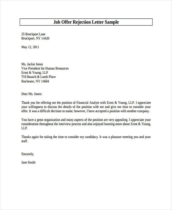 14 Polite Rejection Letter Free Sample Example Format Download