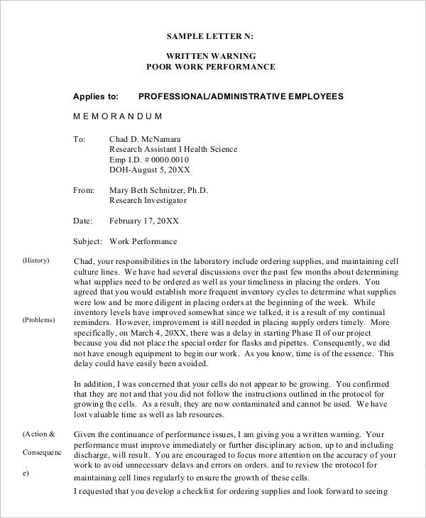 Performance Warning Plan Examples 30+ Warning Letter Templates