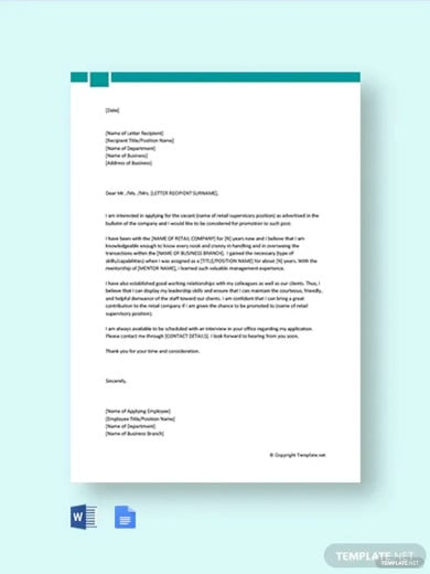 job promotion cover letter for a retail job