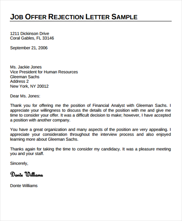 9-professional-rejection-letter-free-sample-example-format-download