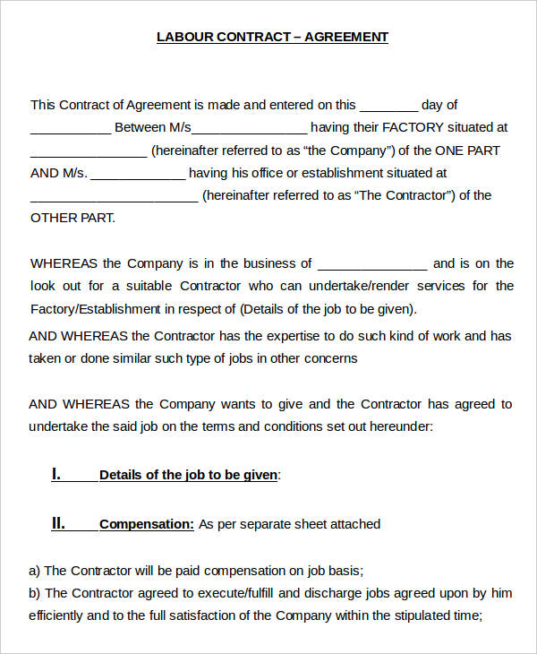 6+ Labour Contract Templates - Word, PDF, Docs