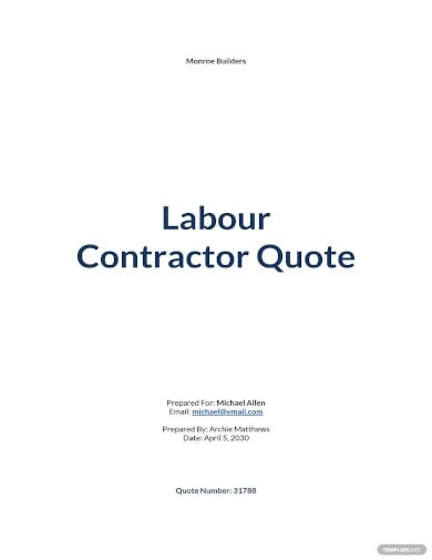 labour contractor quotation template