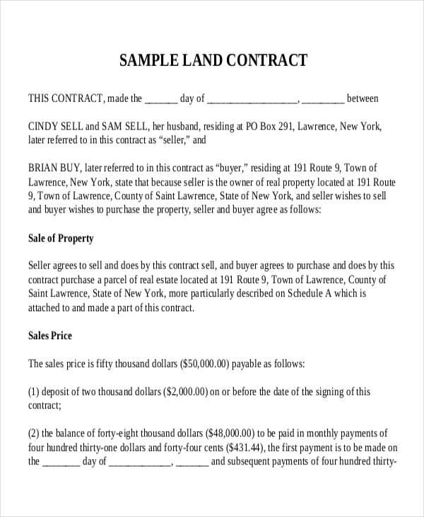 Printable Land Contract Agreement Prntbl concejomunicipaldechinu gov co