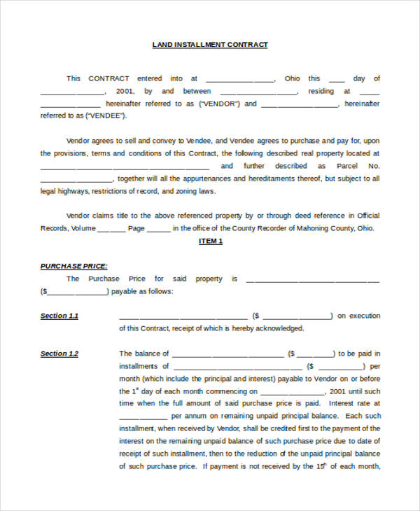 11+ Land Contract Templates Free Word, PDF Format Download