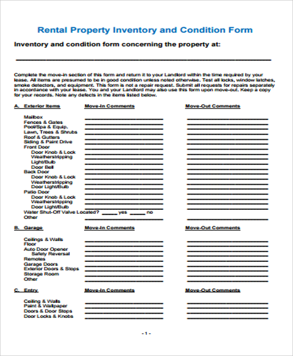 8+ Landlord Inventory Templates - Sample, Example