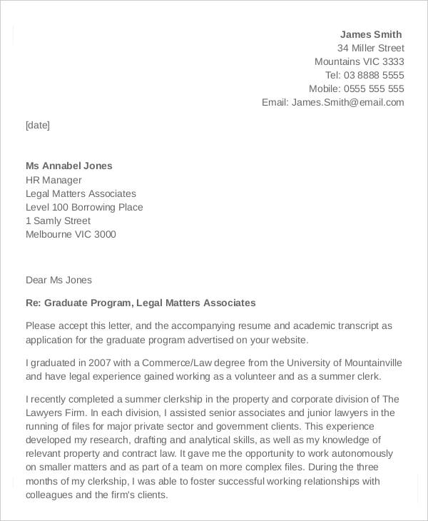 cover letter example for law graduate